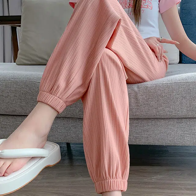 美力城 日系百褶条凉感高腰灯笼裤垂感百搭通勤束脚显瘦休闲裤 女款