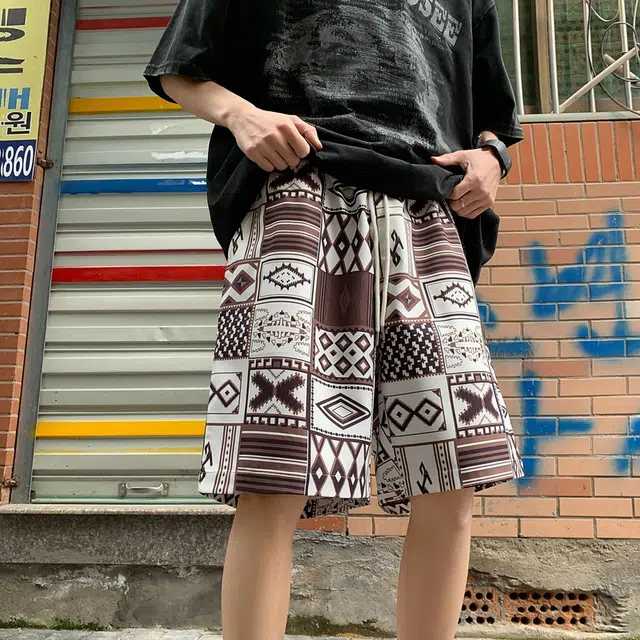 美力城 美式复古印花满印抽绳宽松速干凉感休闲短裤 男女同款