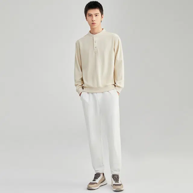 美力城 基础款简约质感圆领休闲纯色经典百搭宽松落肩套头卫衣 男款