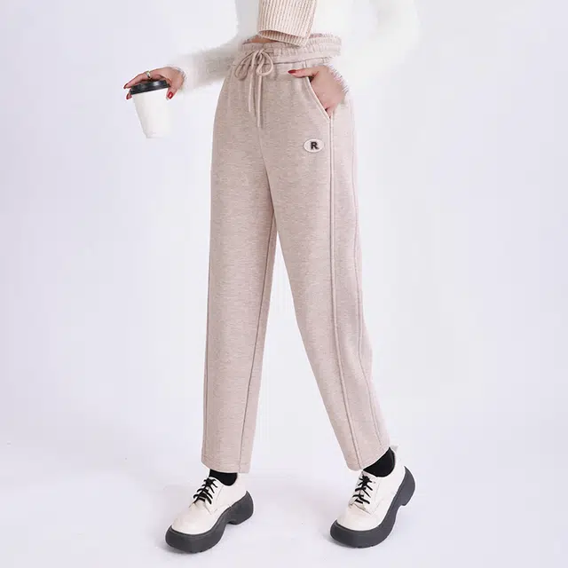 美力城 纯色基础款高腰加绒加厚哈伦宽松系带休闲裤 女款