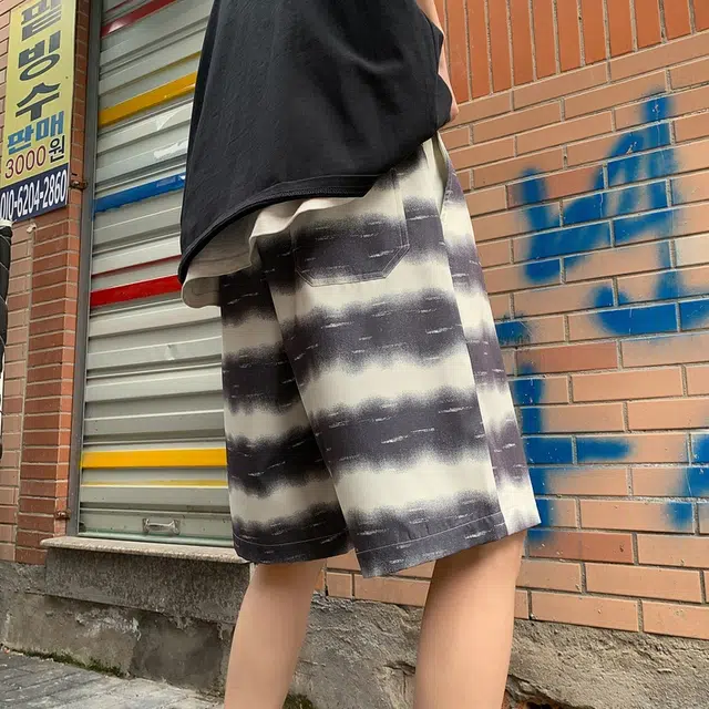 美力城 美式高街扎染条纹五分裤速干透气沙滩休闲短裤 男女同款