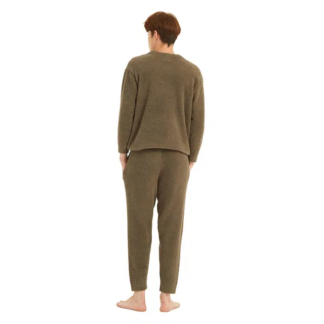 美力城 半边绒圆领套头动物卡通简约休闲家居服可外穿保暖秋冬睡衣套装 男款