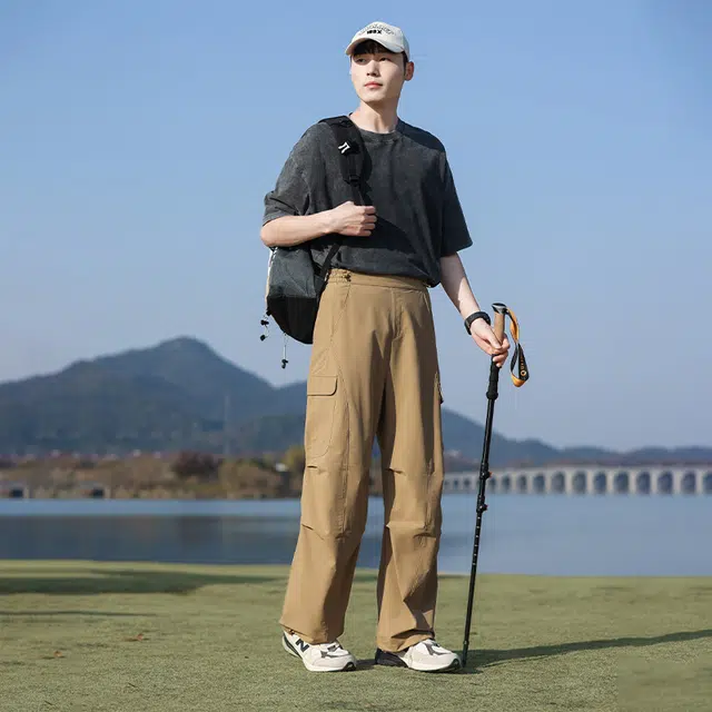 美力城 美式大口袋褶皱设计感户外登山休闲工装裤 男女同款