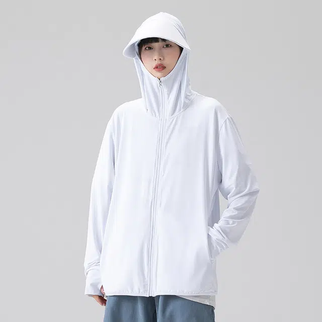 美力城 纯色简约冰肤薄款户外连帽拉链宽松休闲防晒服 男女同款