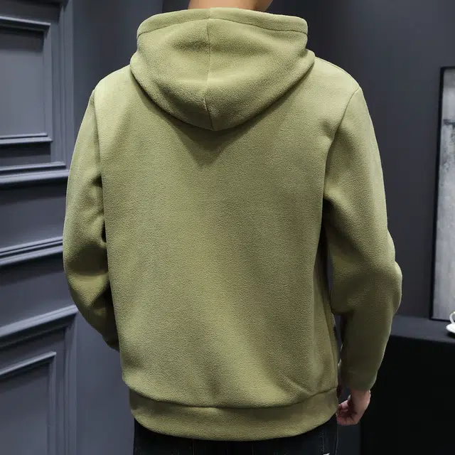 美力城 纯色摇粒绒连帽套头打底长袖卫衣 男款