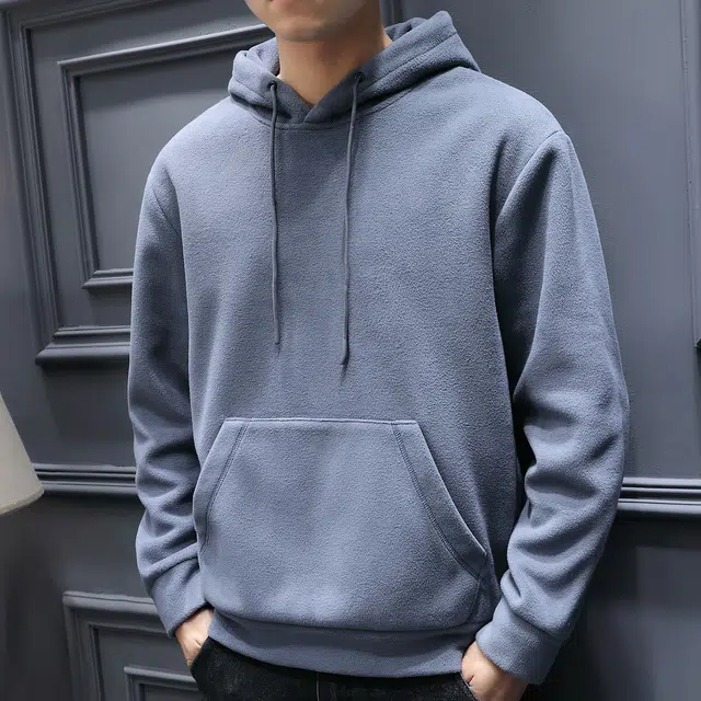 美力城 纯色摇粒绒连帽套头打底长袖卫衣 男款