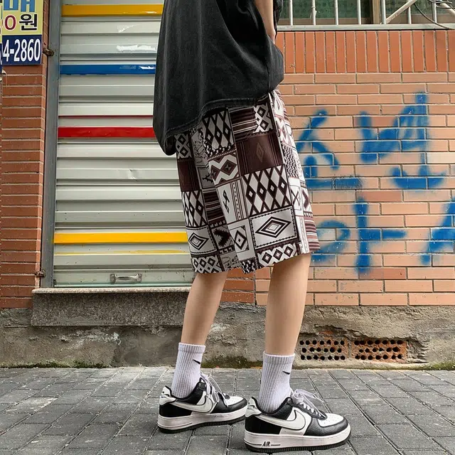 美力城 美式复古印花满印抽绳宽松速干凉感休闲短裤 男女同款