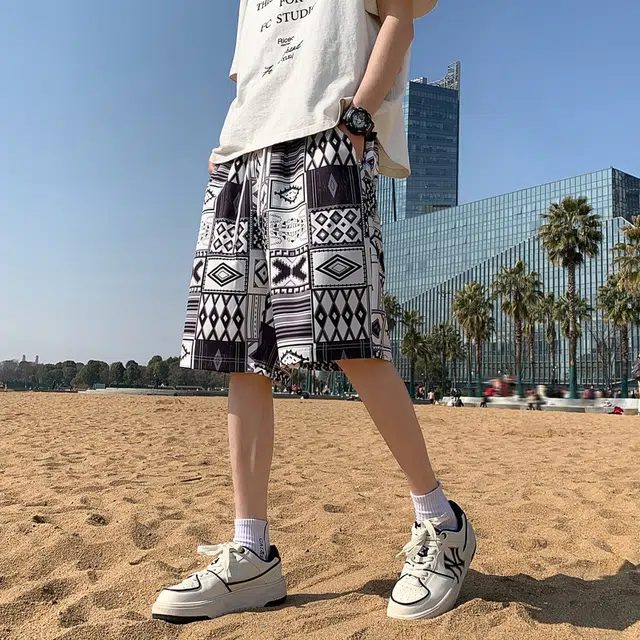 美力城 美式复古印花满印抽绳宽松速干凉感休闲短裤 男女同款
