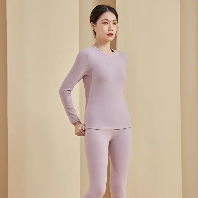 美力城  速干德绒山羊绒蚕丝冬季加绒保温发热内搭长袖长裤秋衣防寒保暖套装 女款