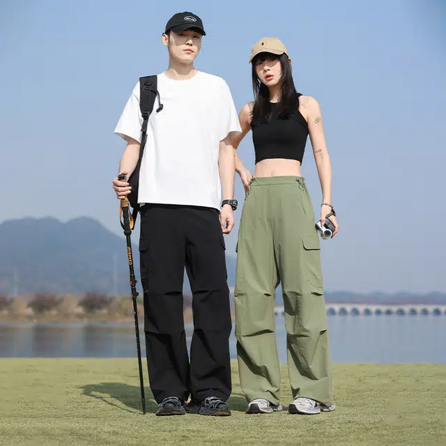 美力城 美式大口袋褶皱设计感户外登山休闲工装裤 男女同款