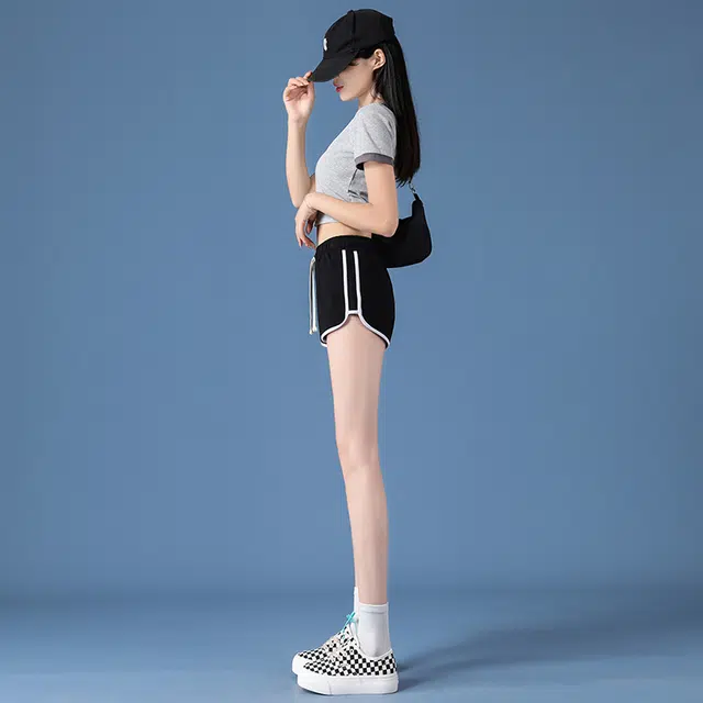 美力城 美式元气辣妹撞色拼接松紧腰运动锻炼宽松百搭简约凉感透气休闲短裤 女款