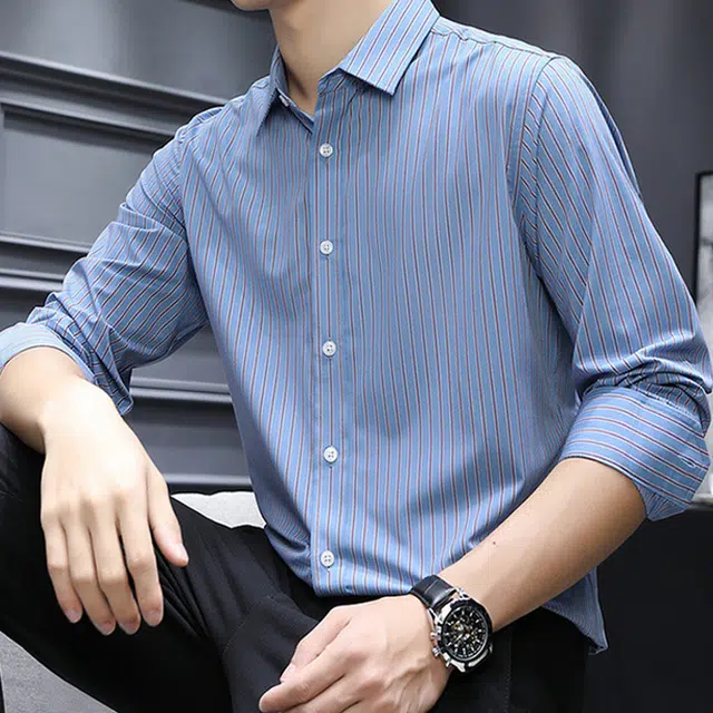 美力城 美式复古休闲简约条纹宽松长袖衬衫 男款