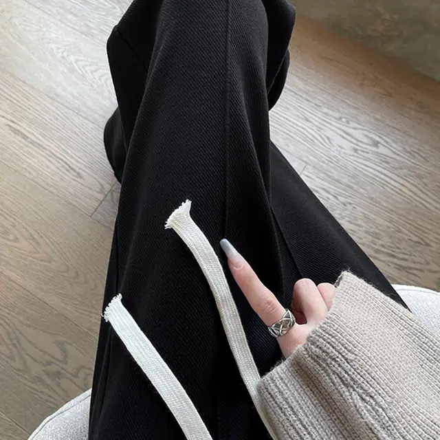 美力城 斜纹加绒款美式高街加厚日常基础款宽松阔腿显高垂感拖地裤纯色系带针织运动休闲裤 女款