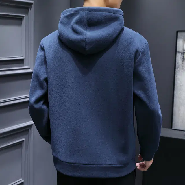 美力城 纯色摇粒绒连帽套头打底长袖卫衣 男款