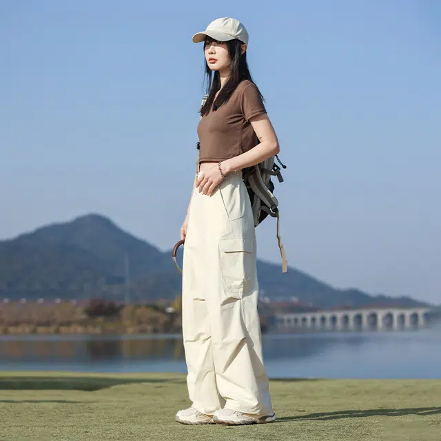 美力城 美式大口袋褶皱设计感户外登山休闲工装裤 男女同款