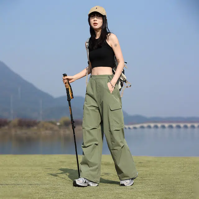 美力城 美式大口袋褶皱设计感户外登山休闲工装裤 男女同款