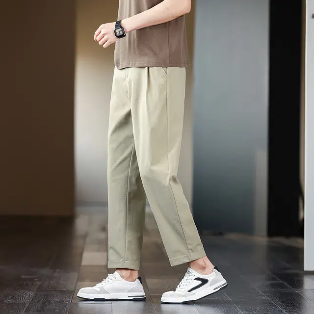 美力城 美式纯色通勤垂感高级感冰丝凉感直筒休闲裤 男款