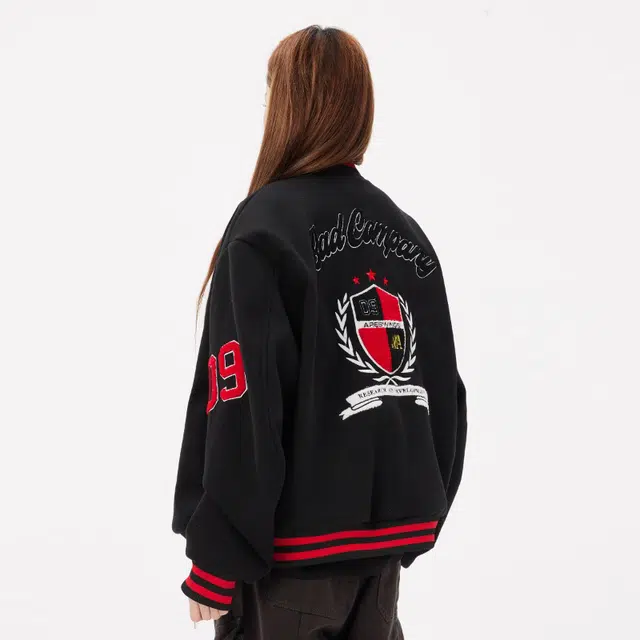 美式徽章拼接撞色宽松休闲棒球服 男女同款