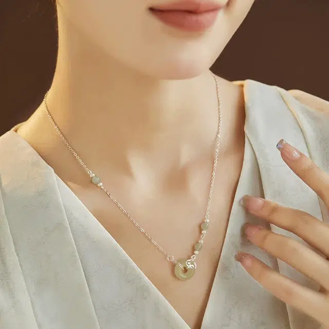 桃花昭昭 新中式国风编织福字铃铛简约气质颈链 玉髓 项链 女款