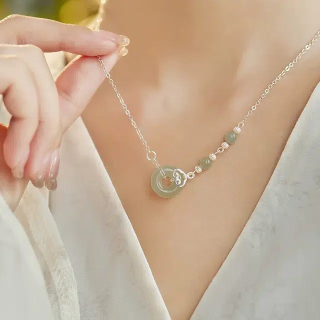 桃花昭昭 新中式国风编织福字铃铛简约气质颈链 玉髓 项链 女款