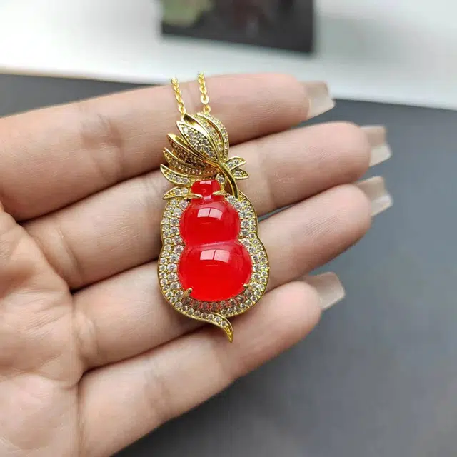 赐帛 新中式国潮复古风汉服旗袍中国红葫芦福禄福寿如意精致高级感 玉髓 玉石项链 男女同款情侣款