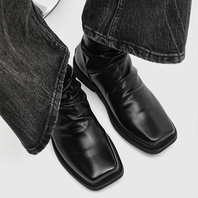 浪莎 秋季英伦风时尚百搭增高方头设计舒适潮流 法式褶皱后拉链复古简约高级感日常通勤 切尔西靴 男款