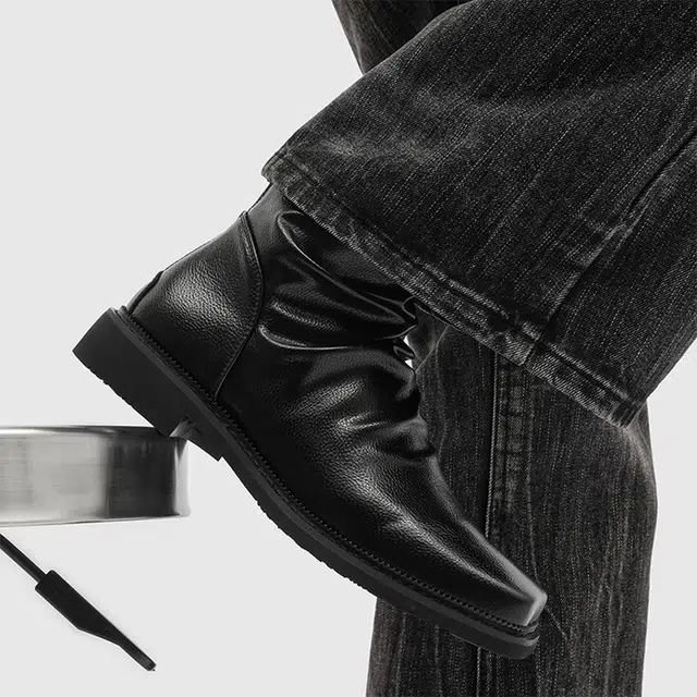 浪莎 秋季英伦风时尚百搭增高方头设计舒适潮流 法式褶皱后拉链复古简约高级感日常通勤 切尔西靴 男款