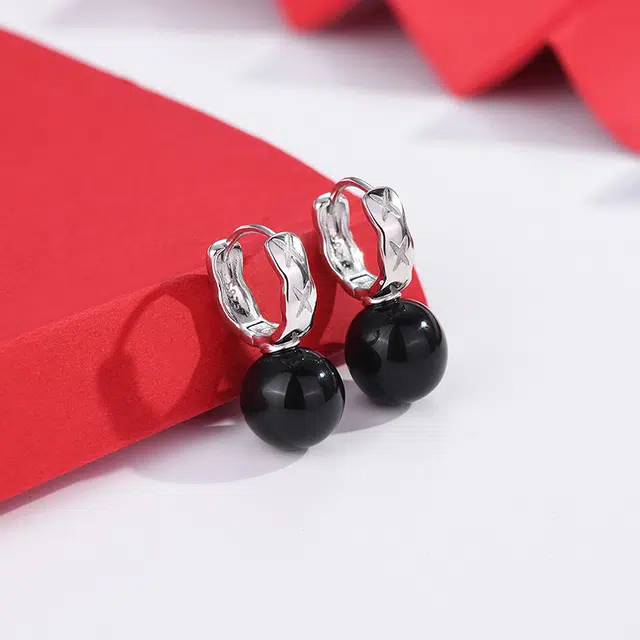 七度银饰 复古简约新中式菱格精致耳扣 礼盒 玛瑙 耳环 女款