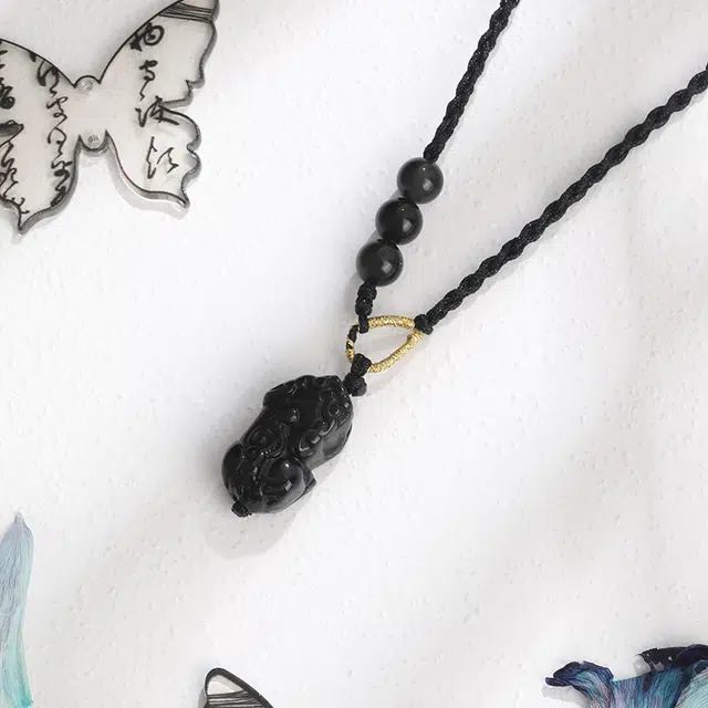 金大福 【聚财纳福】招财貔貅 新中式国潮 平安如意 转运上岸小众轻奢精致时尚百搭#好运 黑曜石 项链 男女同款情侣款