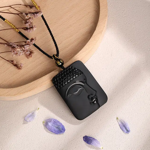 金大福 【福佑转运】大日如来精雕佛首 新中式国潮古典大气本命生肖佛  禅意文化时尚百搭配编绳 #好运 黑曜石 项链 男女同款情侣款