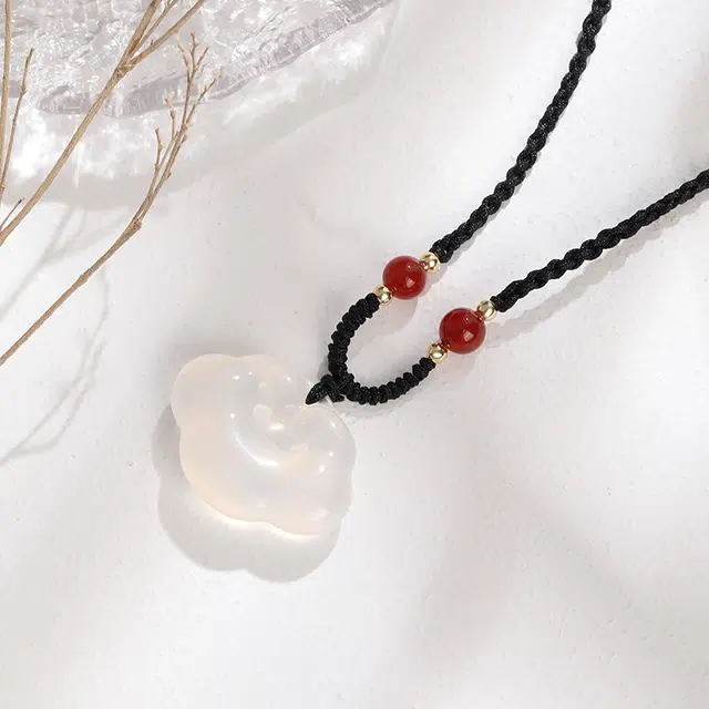 金大福 祥云平安扣 新中式国潮年轻气质优雅平安如意转运珠清冷显白简约小众轻奢时尚高级感经典百搭#好运 玉髓 项链 男女同款情侣款