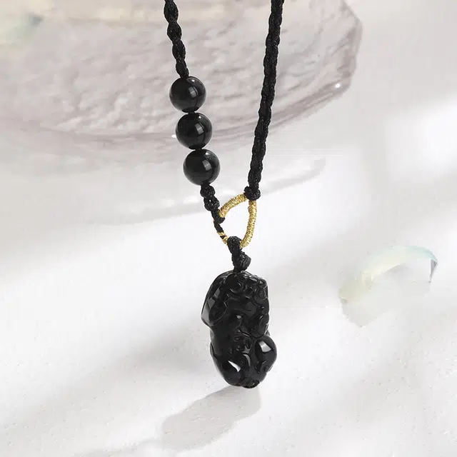 金大福 【聚财纳福】招财貔貅 新中式国潮 平安如意 转运上岸小众轻奢精致时尚百搭#好运 黑曜石 项链 男女同款情侣款