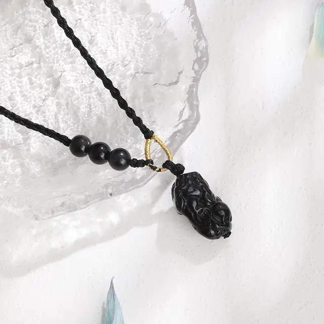 金大福 【聚财纳福】招财貔貅 新中式国潮 平安如意 转运上岸小众轻奢精致时尚百搭#好运 黑曜石 项链 男女同款情侣款