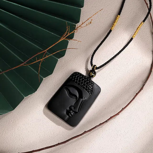 金大福 【福佑转运】大日如来精雕佛首 新中式国潮古典大气本命生肖佛  禅意文化时尚百搭配编绳 #好运 黑曜石 项链 男女同款情侣款