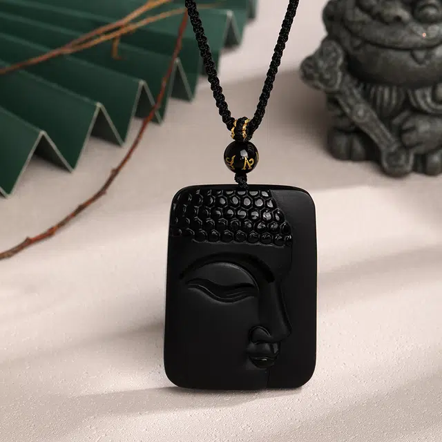 金大福 【福佑转运】大日如来精雕佛首 新中式国潮古典大气本命生肖佛  禅意文化时尚百搭配编绳 #好运 黑曜石 项链 男女同款情侣款