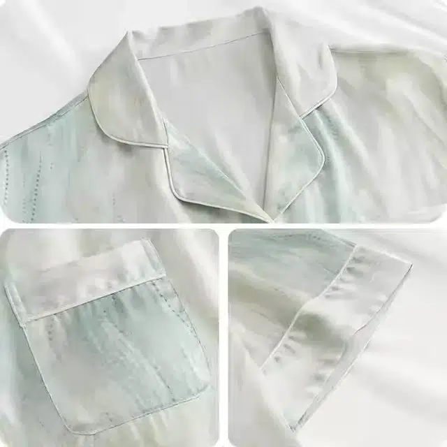 桔内 小清新翻领短袖上衣舒适透气短裤家居服长裤睡衣套装睡衣套装  女款