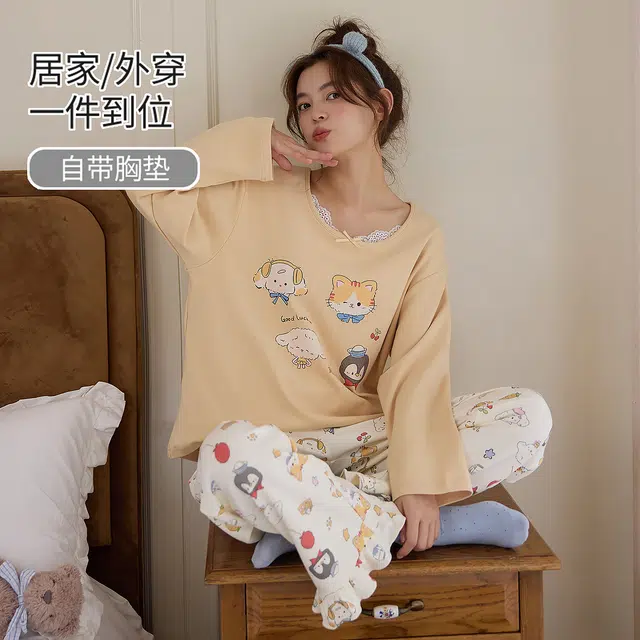 桔内 带胸垫甜美可爱卡通舒适可外穿家居服睡衣套装 女款