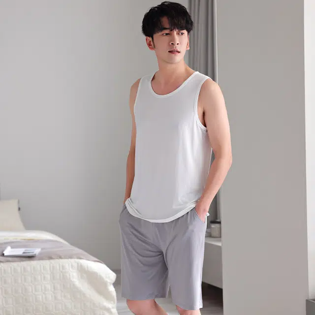 桔内 凉感背心短裤薄款家居服可外穿睡衣套装  男款