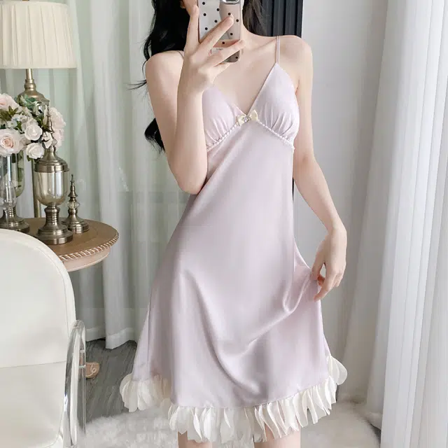 桔内 冰丝薄款带胸垫高级感纯欲性感睡裙 女款