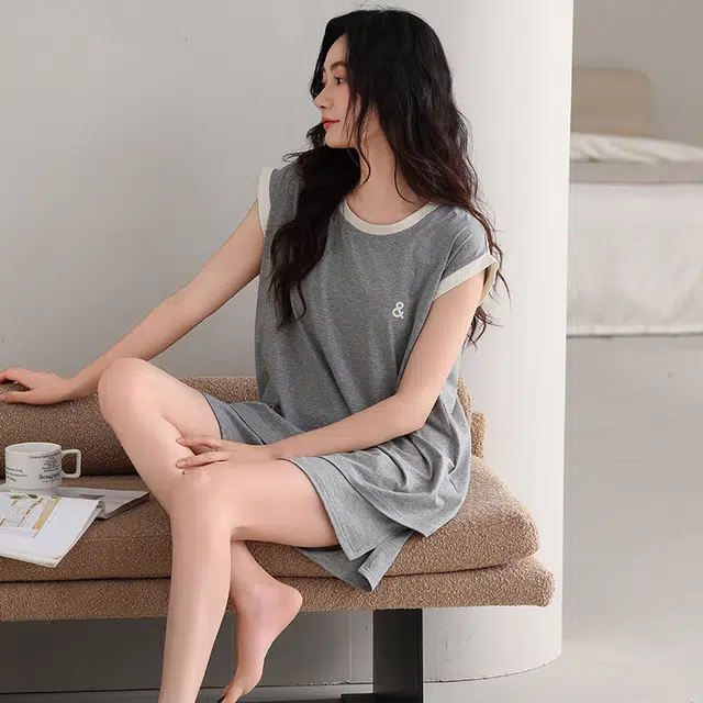 桔内 超柔软莫代尔女士薄款凉感无袖短裤冰丝家居服睡衣套装 女款