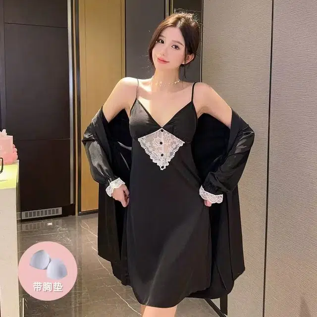 桔内 性感薄款无袖吊带露背带胸垫睡裙 女款 礼袋装 黑色