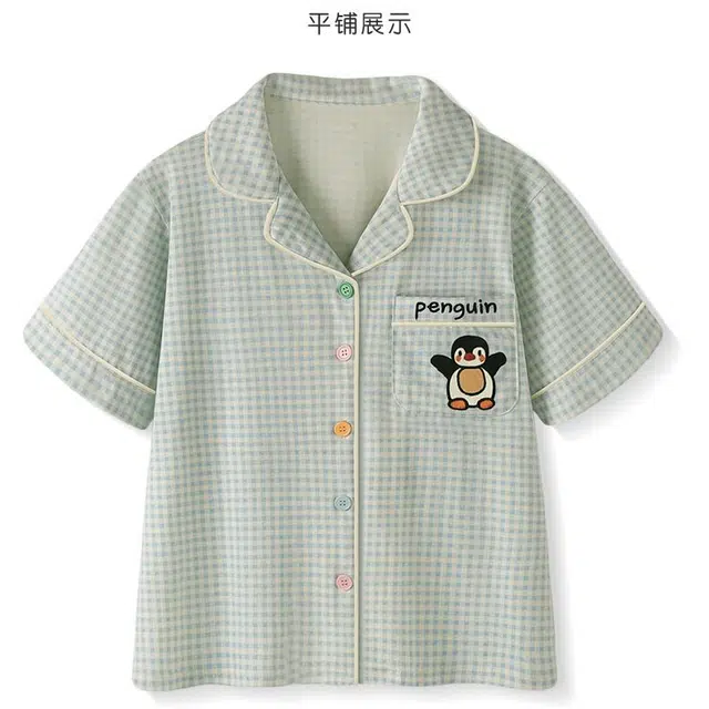 桔内 凉感短袖卡通动漫小翻领短裤睡衣套装 女款
