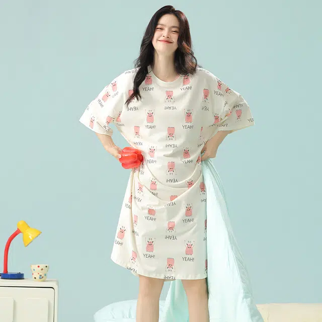 桔内 纯欲风甜美短袖套头睡衣可外穿可爱卡通搞怪家居服睡裙 女款