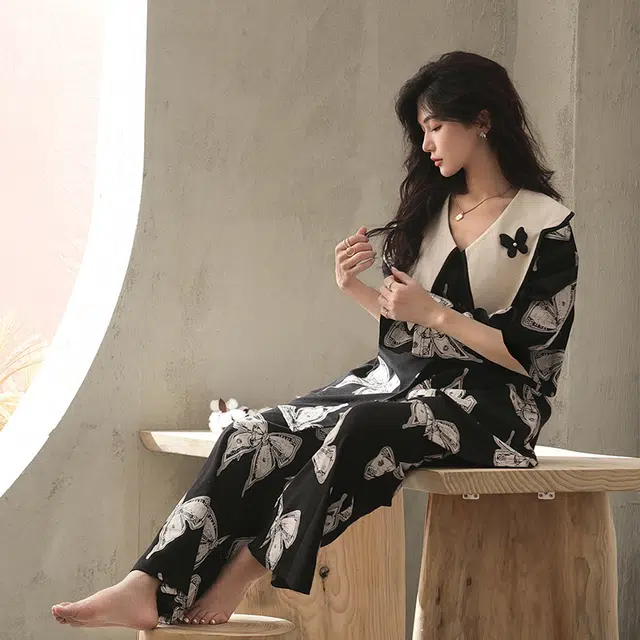 桔内 简约休闲梭棉丝绸睡衣套装 女款