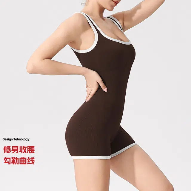 桔内 健身美背舞蹈运动紧身带胸垫空中瑜伽服连体衣 女款