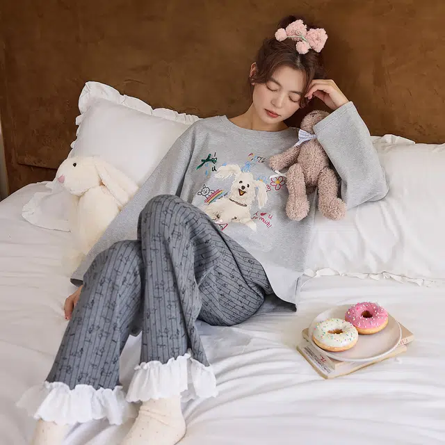桔内 秋季纯棉圆领软萌可爱高颜值少女感可外穿家居服 睡衣套装 女款