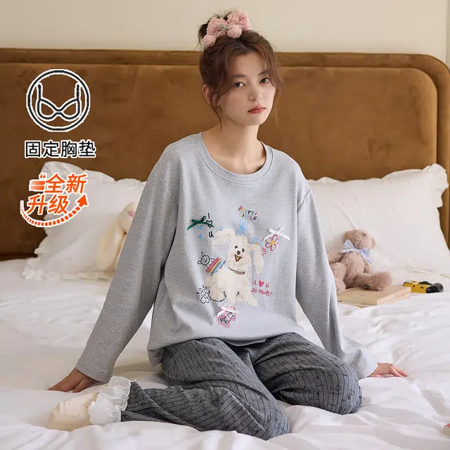 桔内 秋季纯棉圆领软萌可爱高颜值少女感可外穿家居服 睡衣套装 女款