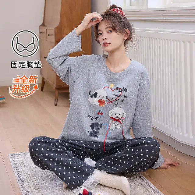 桔内 亲肤纯棉萌宠软萌可外穿家居服睡衣套装 女款