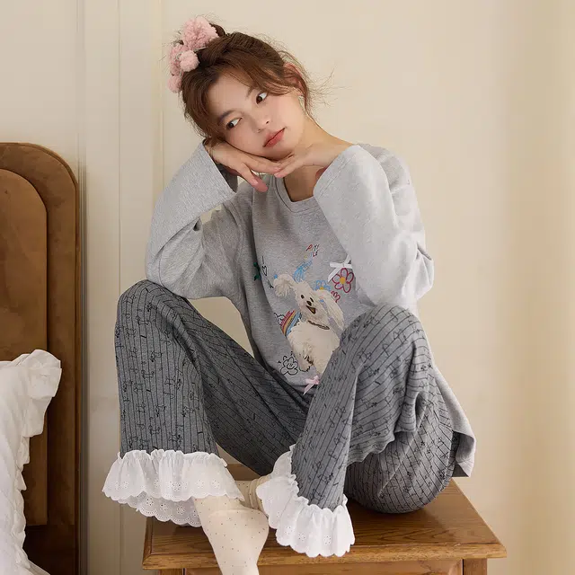 桔内 秋季纯棉圆领软萌可爱高颜值少女感可外穿家居服 睡衣套装 女款