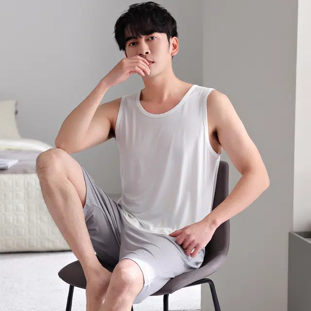 桔内 凉感背心短裤薄款家居服可外穿睡衣套装  男款